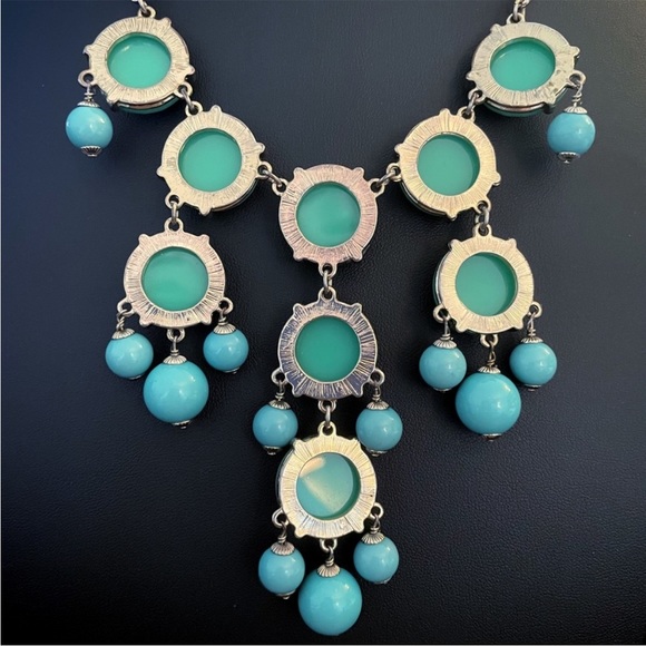 J. Crew Green & Blue Gold-Tone Bib Statement Necklace EUC - Picture 3 of 4